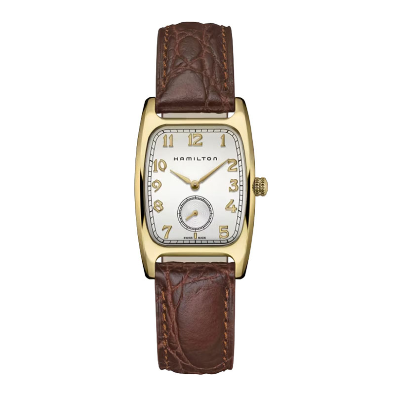 Hamilton American Classic Boulton Quartz 18kt Yellow Gold Brown Leather