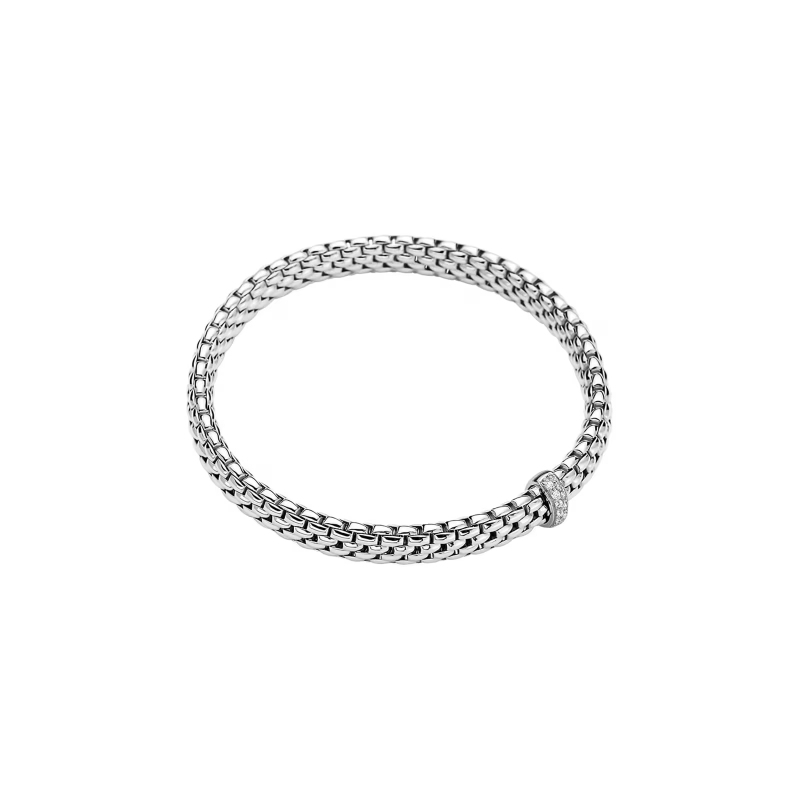 Fope 18Kt White Gold Vendome Stretch Bracelet W/ 1 Diamond Rondel D=0.10Ct Size S