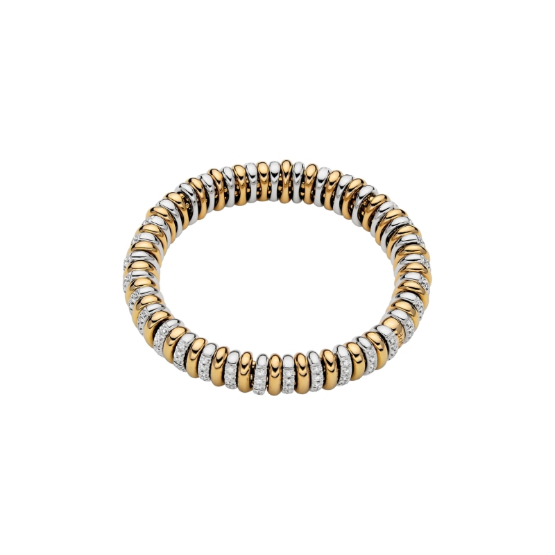 Fope 18Kt Yellow & White Two Tone 1.66Ctw Diamond Vendome Bracelet With Diamonds On Alternating Wg Rondells Sz M