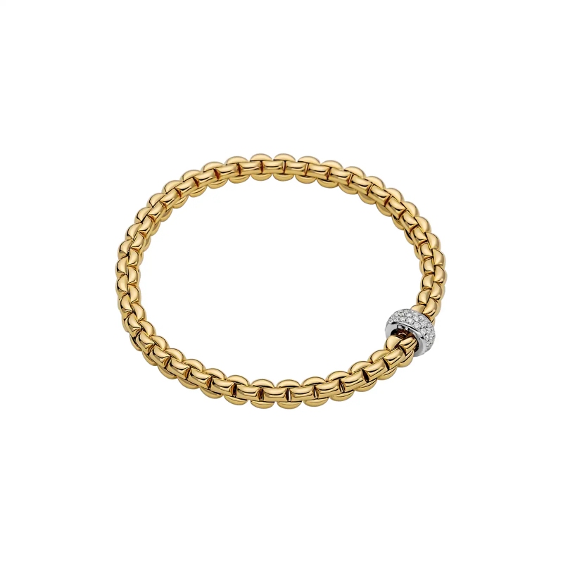 Fope 18K Yellow / White Gold 0.37Ctw Pave Diamond Rondel Flexible Bracelet Size Large
