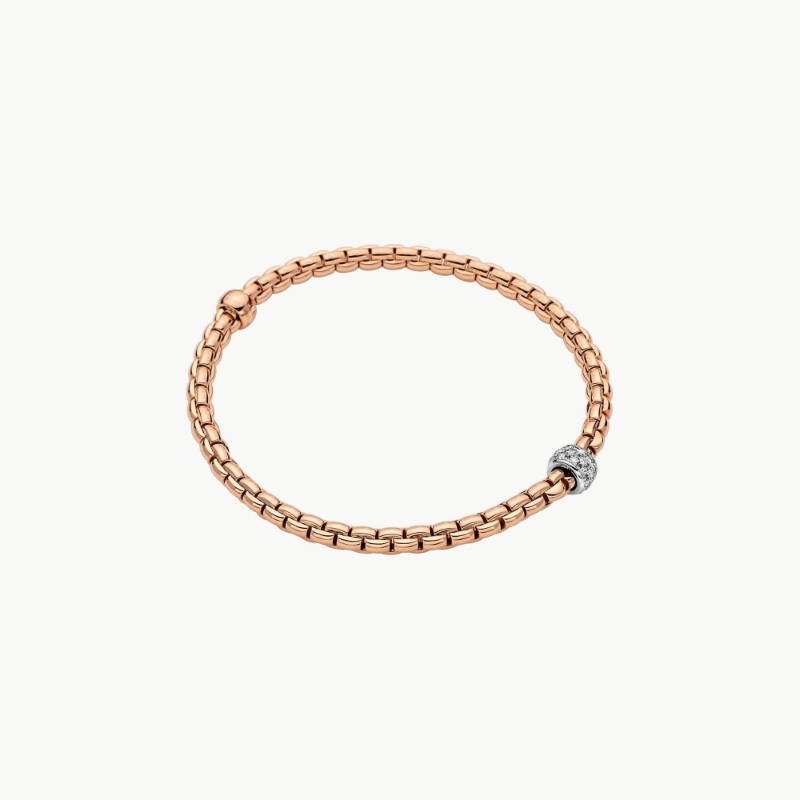 Fope 18Kt Rose Gold Flexible Bracelet With 18Kt White Gold Dia Pave Rondel  D=0.19Tdw  Size  Small 6.29"
