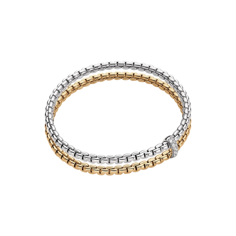 Fope 18K White / Yellow Gold 0.10Ctw Diamond Eka Double Flex It Bracelet Size Medium 6.69"