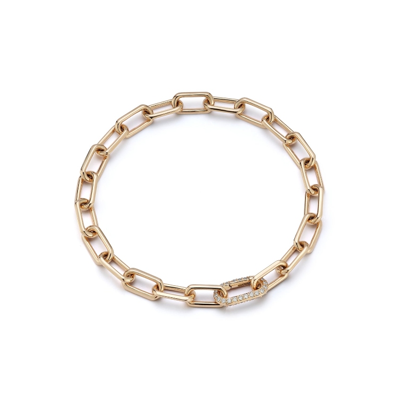 Walters Faith 18K Yellow Gold Diamond Enlongated Clasp Saxon Chain Link Bracelet