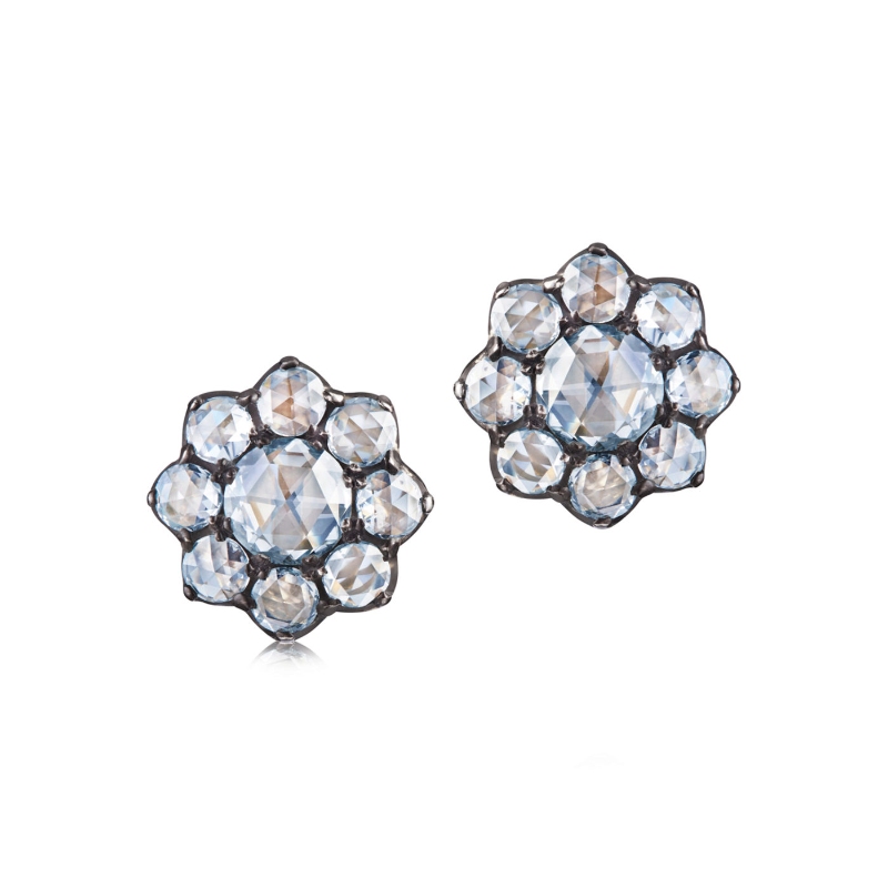 Kwiat 18K Yellow Gold/Silver Diamond Petite Cluster Ears Signed Fred Leighton