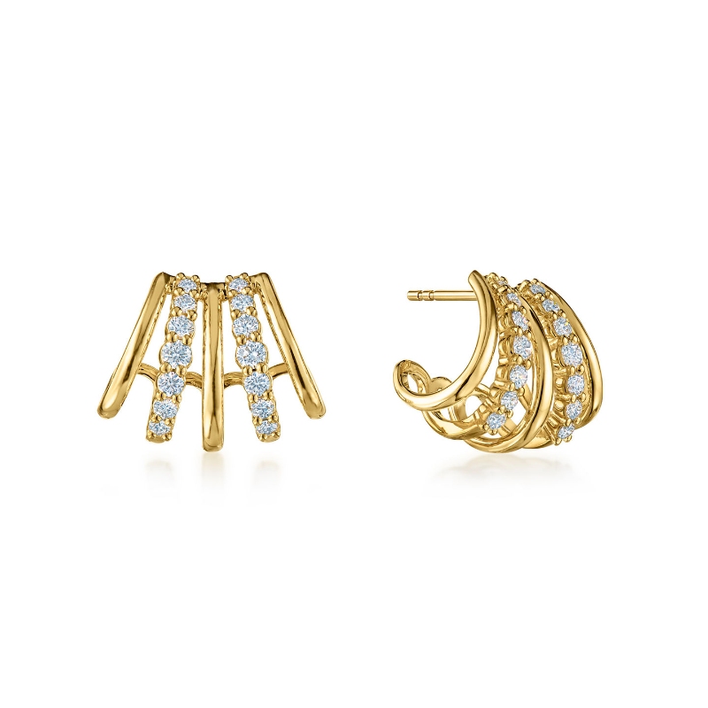 Kwiat 18Kt Yellow Gold Lyric Alternating Cuff Earrings