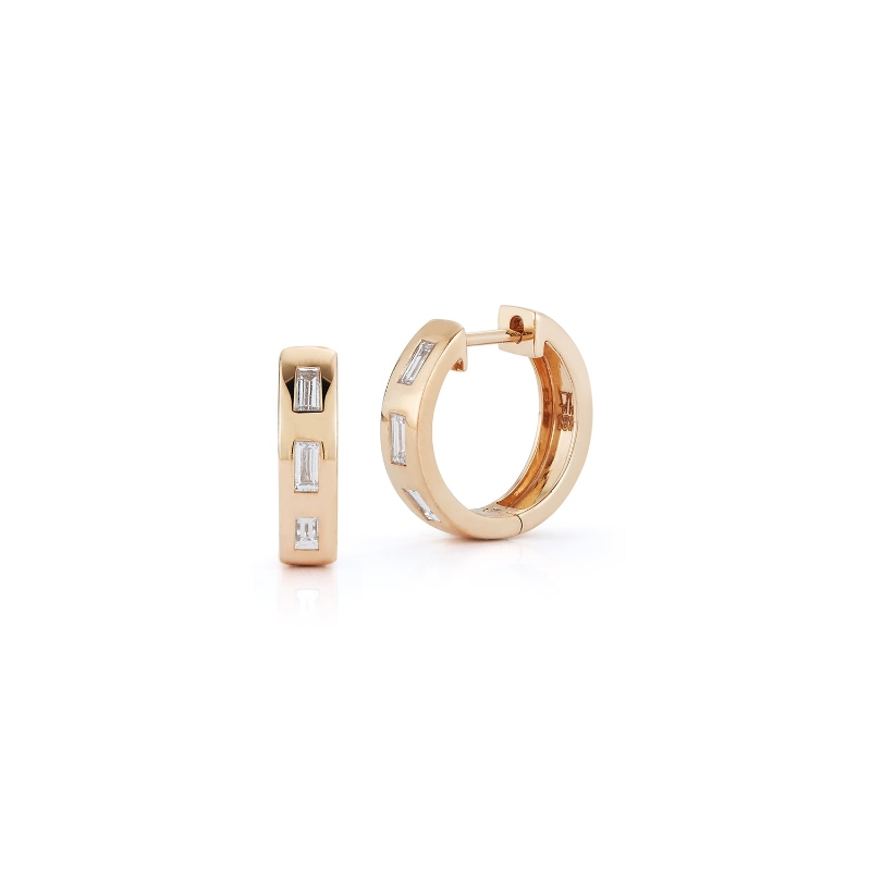 Walters Faith 18Kt Yellow Gold Ottoline 3 Baguette Diamond Huggie Earrings (Pair)