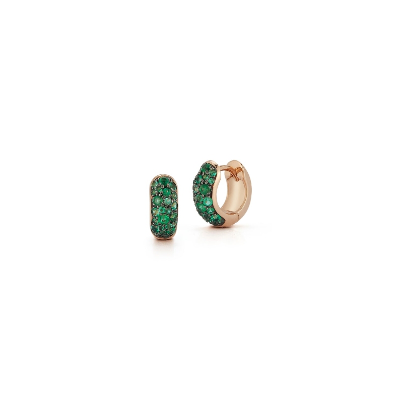 Walters Faith 18K Yellow Gold Round Multi Stone Size Green Emerald Jilian Huggie Hoop Earrings