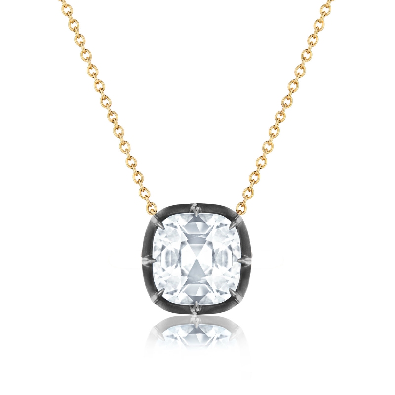 Kwiat 18Kt Yellow Gold & Sterling Silver Over Gold Cushion White Topaz Pendant Signed Fred Leighton
