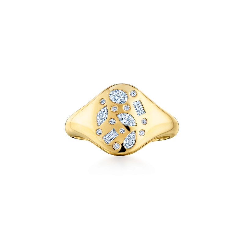 Kwiat 18K Yellow Gold Diamond Small Signet Cobblestone Ring