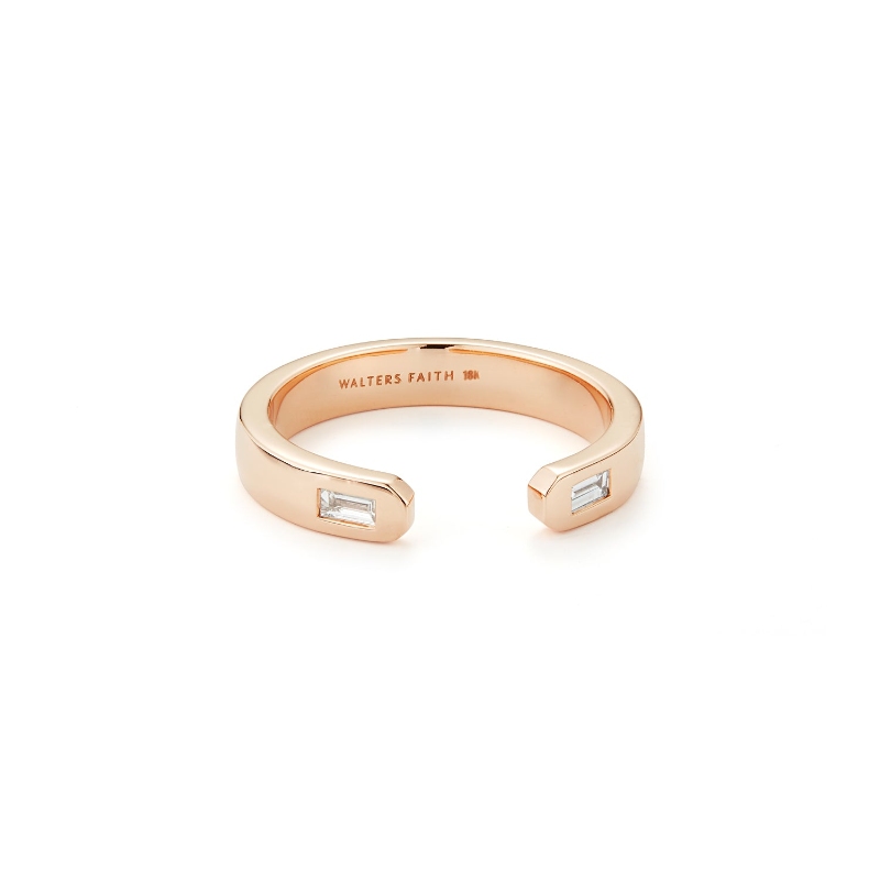 Walters Faith 18K Yellow Gold 2 Baguette Diamond Ottoline Open Ring