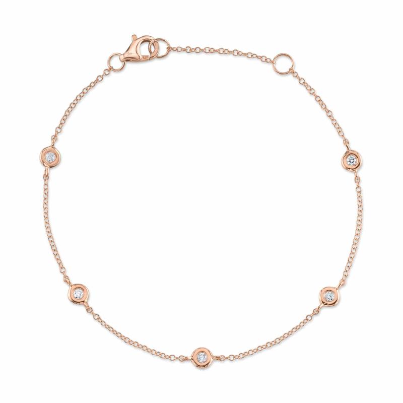 14K Rose Gold 5 Round Diamond By The Yard Bezel Set Bracelet