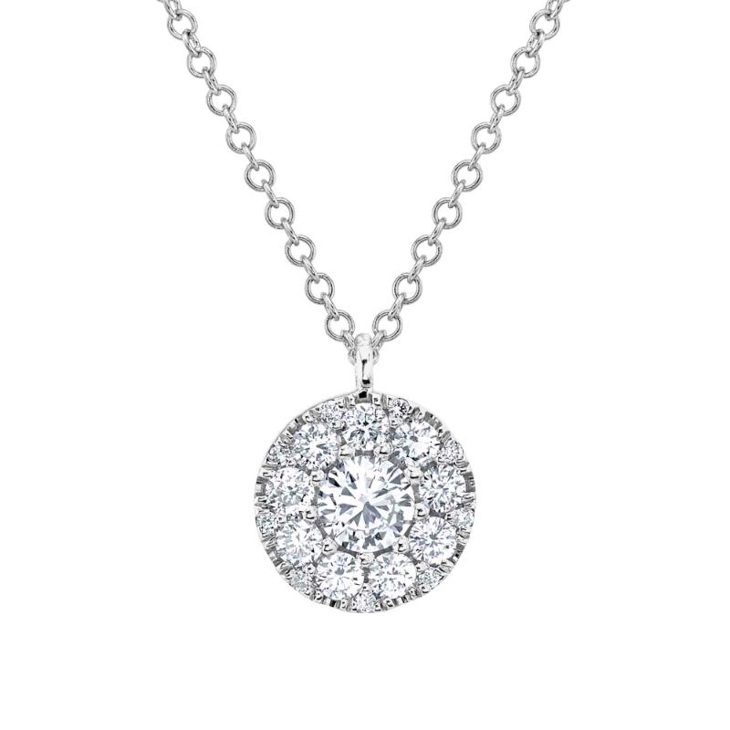 14K White Gold Side Diamond Cluster Necklace