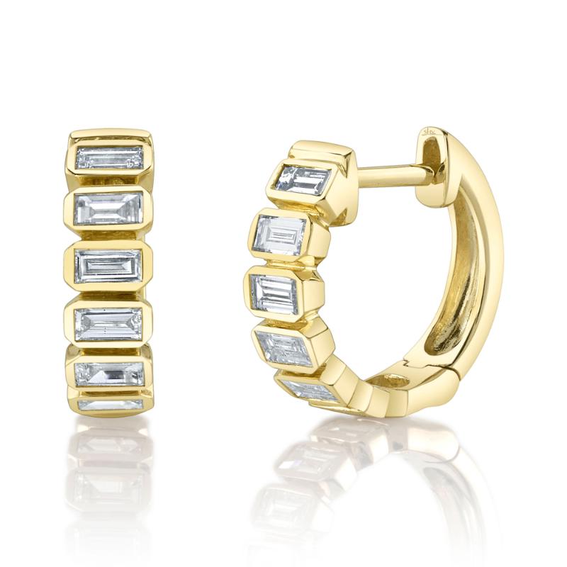 14K Yellow Gold Diamond Baguette Huggie Earring (Single)