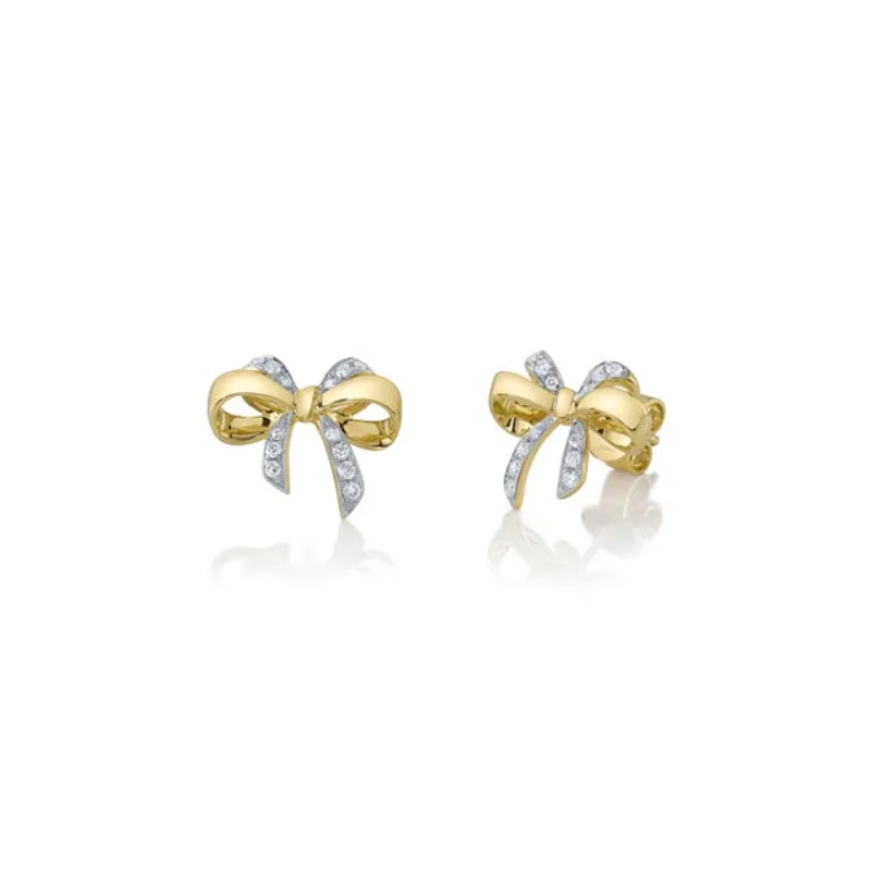 14K Yellow Gold Diamond Bow Stud Earrings (Pair)