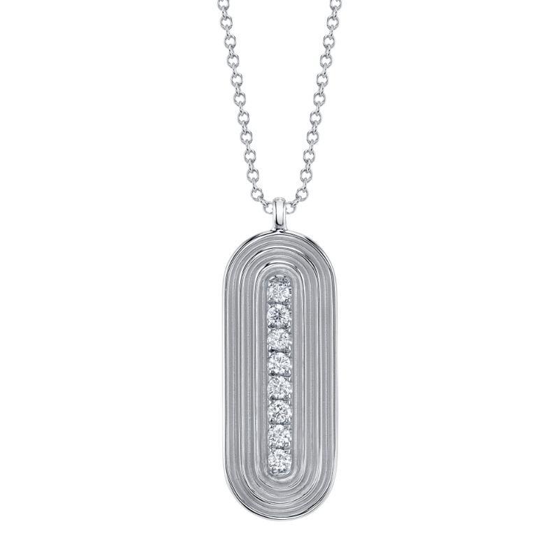 14K White Gold Diamond Oval Drop Pendant Necklace On Chain