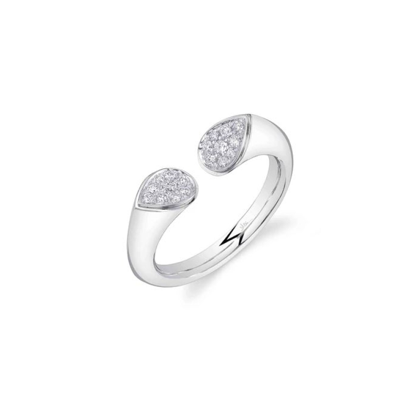 14K White Gold Pave Diamond Mirrored Pear Split Ring