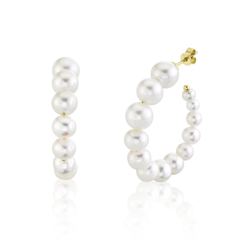 14K Yellow Gold Fresh Water Coco Cultured Pearl Hoop Earrings (Pair)