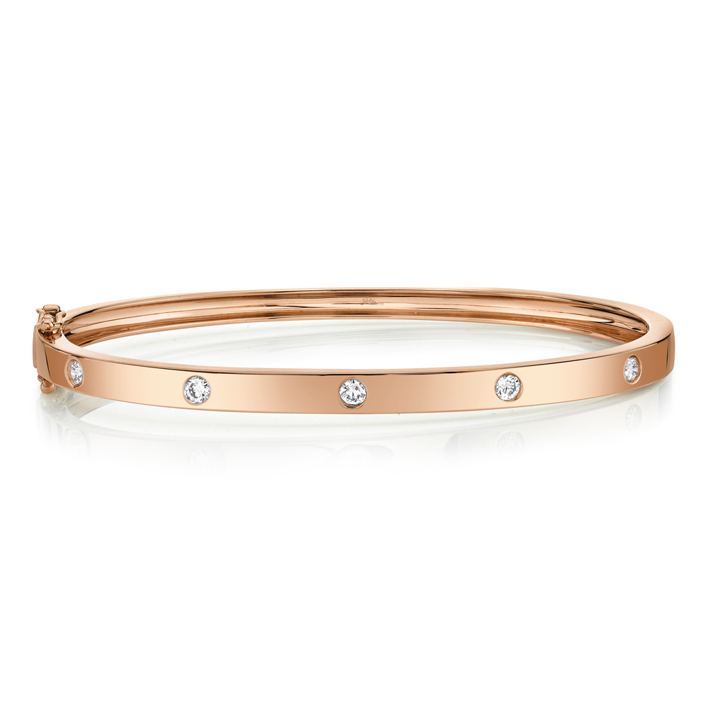 14K Rose Gold Round Diamond Bangle Bracelet