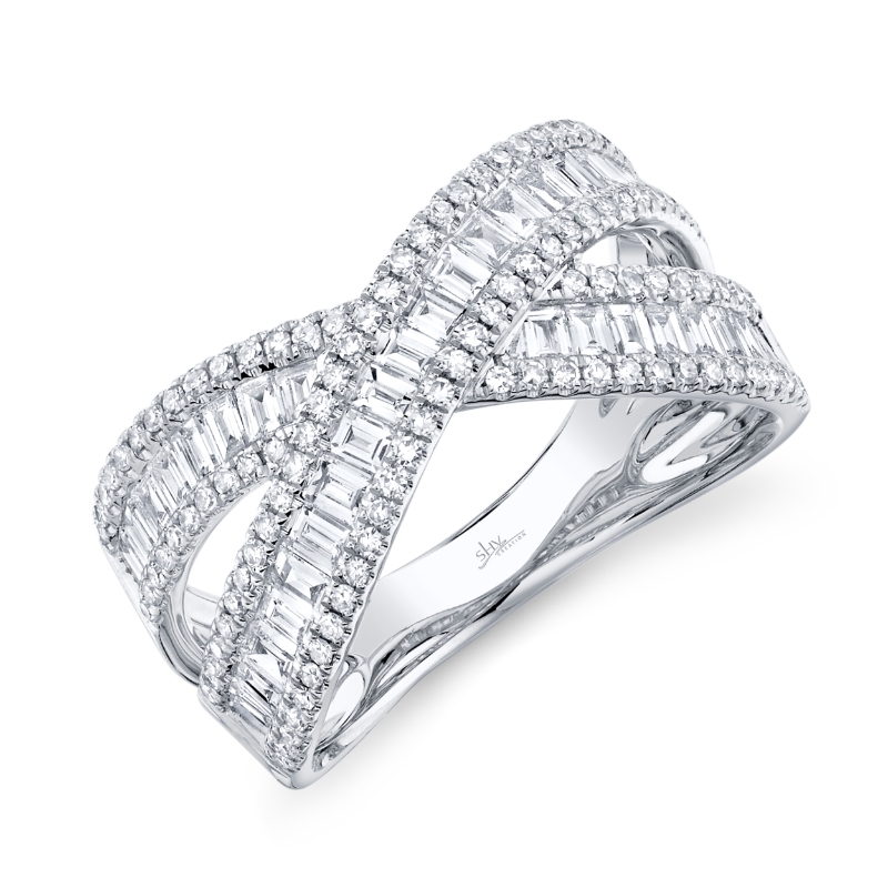 14K White Gold Diamond Baguette Ring Rbc & Bag Dias