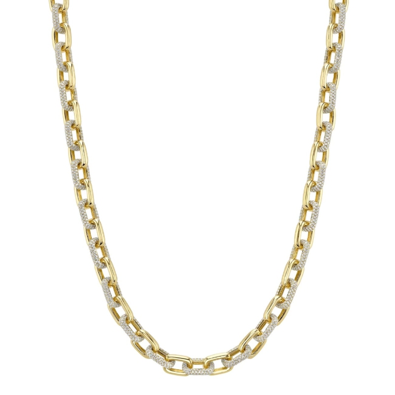 14K Yellow Gold Diamond Pave Link Necklace