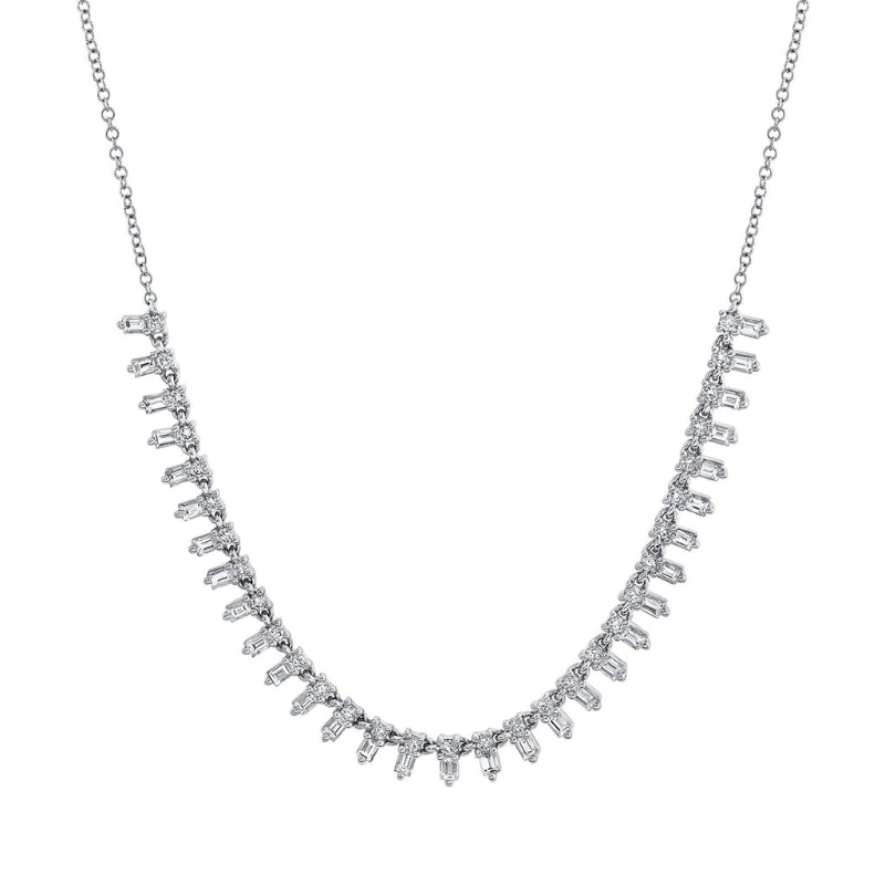 14K White Gold Baguette Diamond Necklace