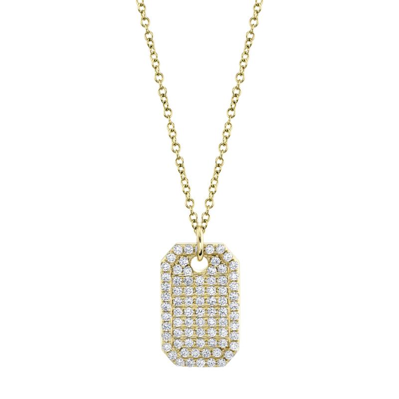 14K Yellow Gold Diamond Dog Tag Pendant With Chain