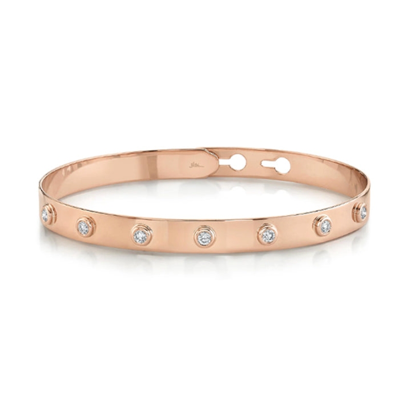 14K Rose Gold (7) Round Diamond GH SI Bezel Latch Lock Bangle