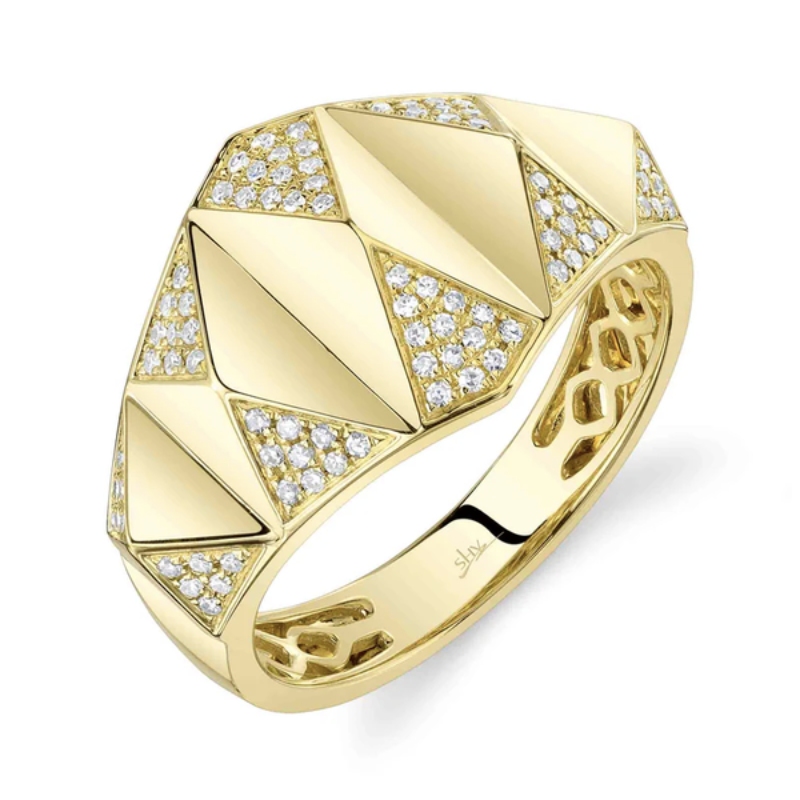 14K Yellow Gold Diamond Pyramid Geo Cut Ring