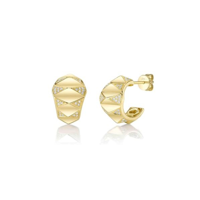 14K Yellow Gold Diamond Pyramid Geo Cut Huggie Earrings (Pair)