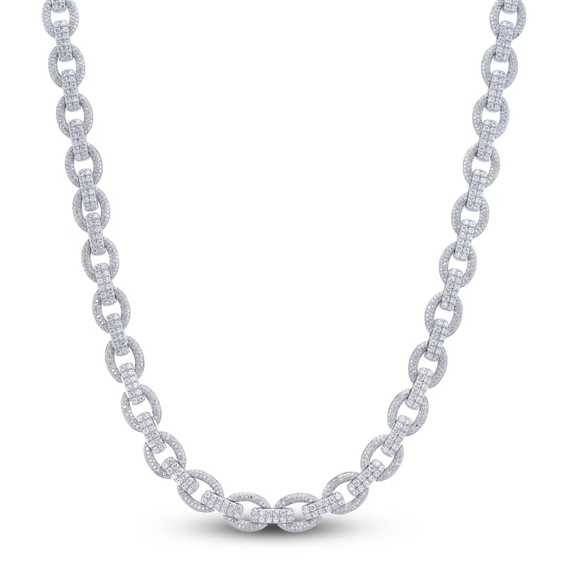 14K White Gold Pave Diamond Link Necklace