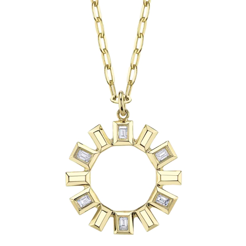 14K Yellow Gold Baguette Diamond Bezel Set Geo Cut Paperclip Link Necklace