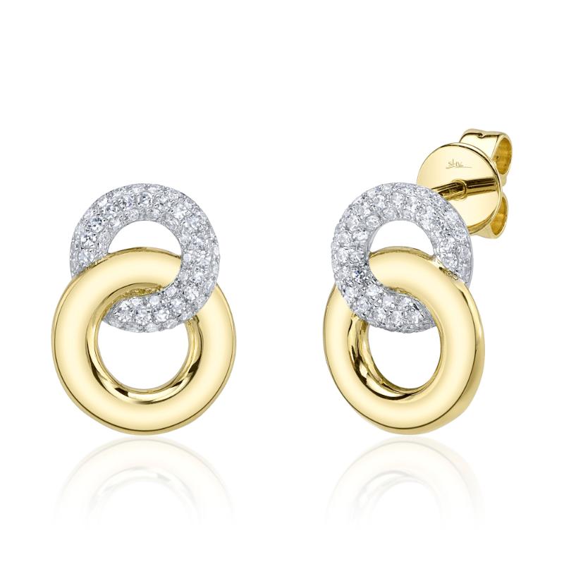 14K Yellow & White Gold Two Tone Diamond Pave Circle Earrings (Pair)