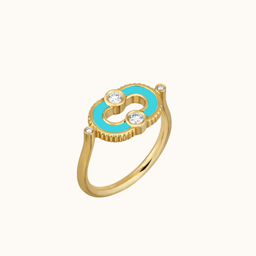 Viltier 18kt Yellow Gold, Turquoise and Diamond Ring