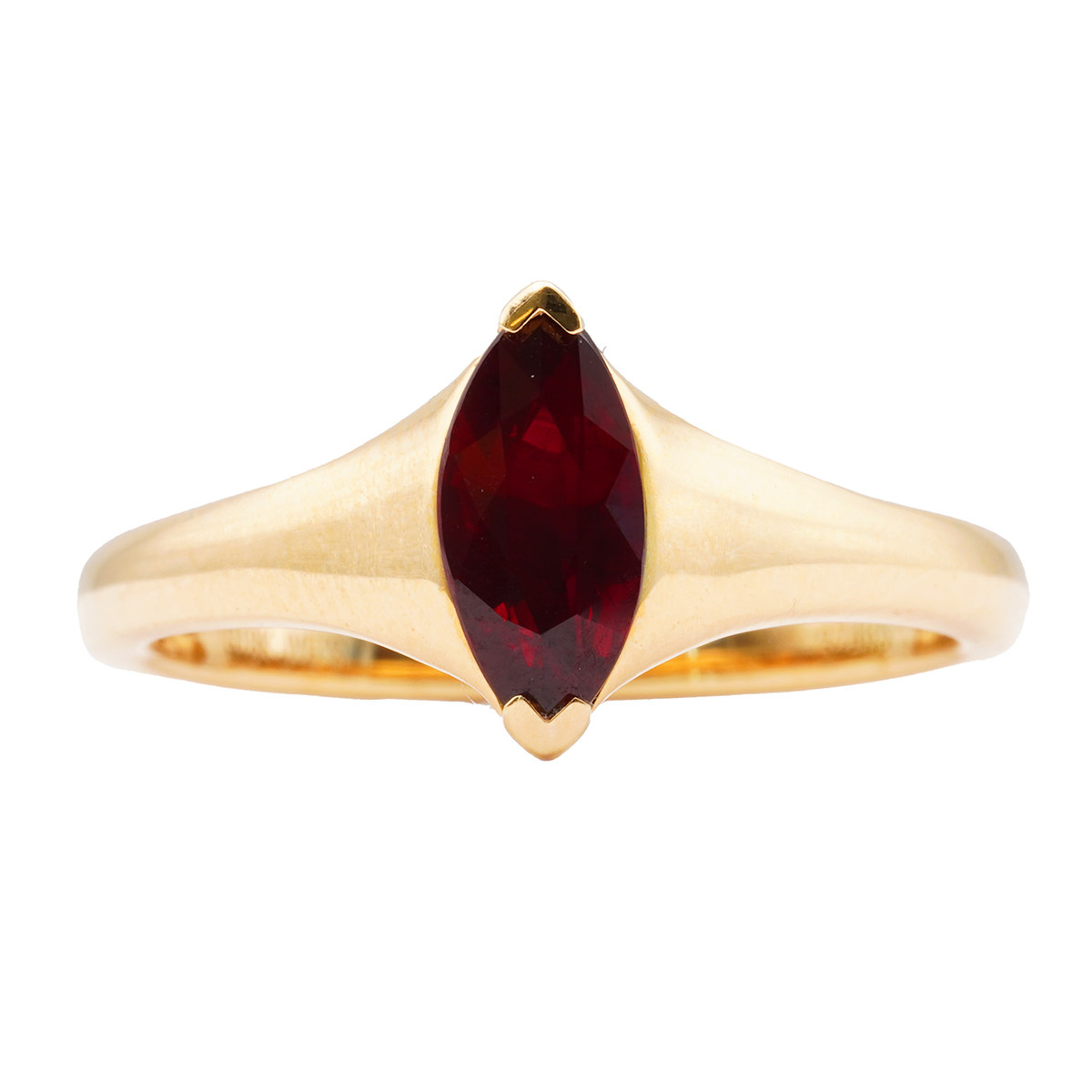 Korman Signature 18kt Yellow Gold Marquise Ruby Tapered Solitaire Ring