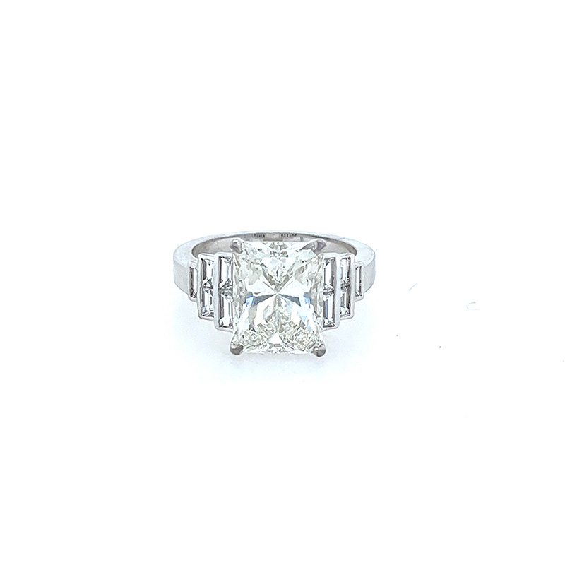 Korman Signature 18kt White Gold Radiant and Baguette Bezel Set Diamond Engagement Ring