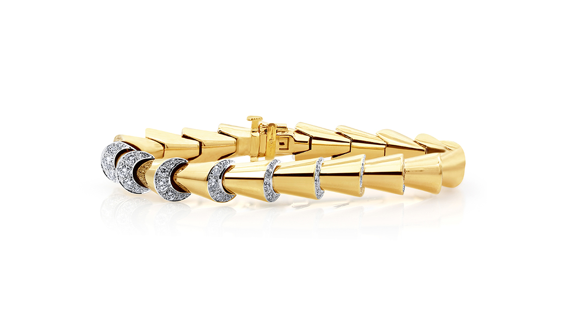 Oscar Heyman 18kt Yellow Gold and Platinum Diamond Cornucopia Bracelet