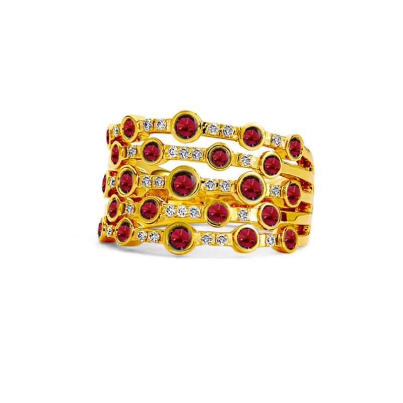 Syna 18kt Yellow Gold Cosmic Starry Nights Diamond and Ruby Ring