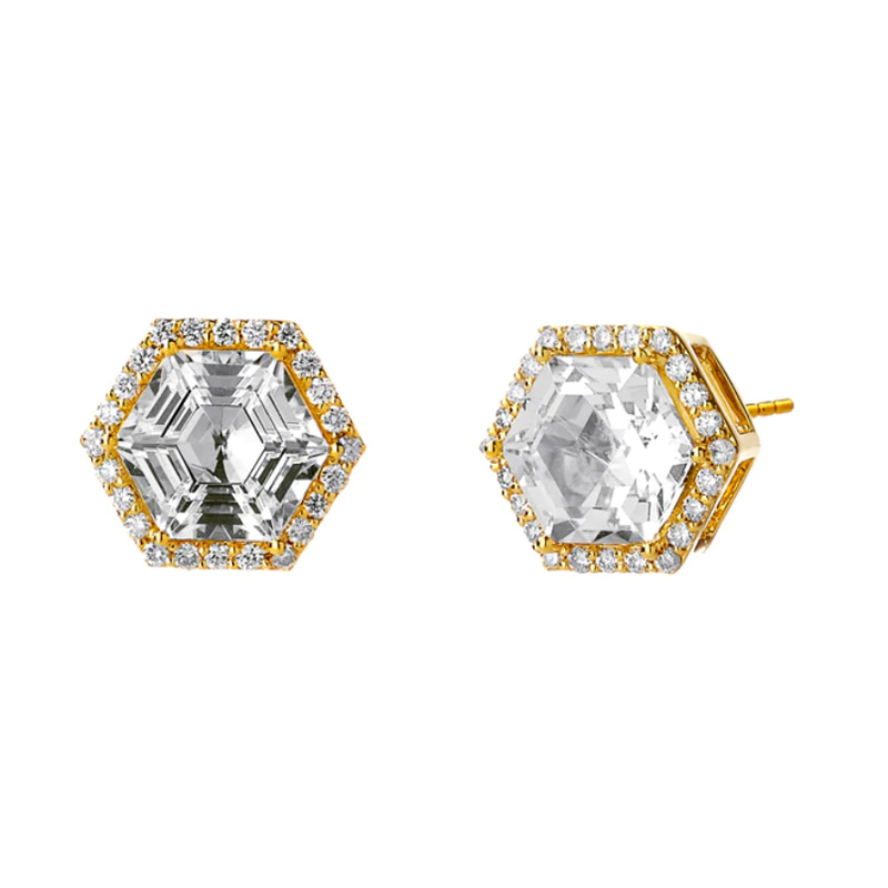 Syna 18kt Yellow Gold Rock Crystal Hex Studs