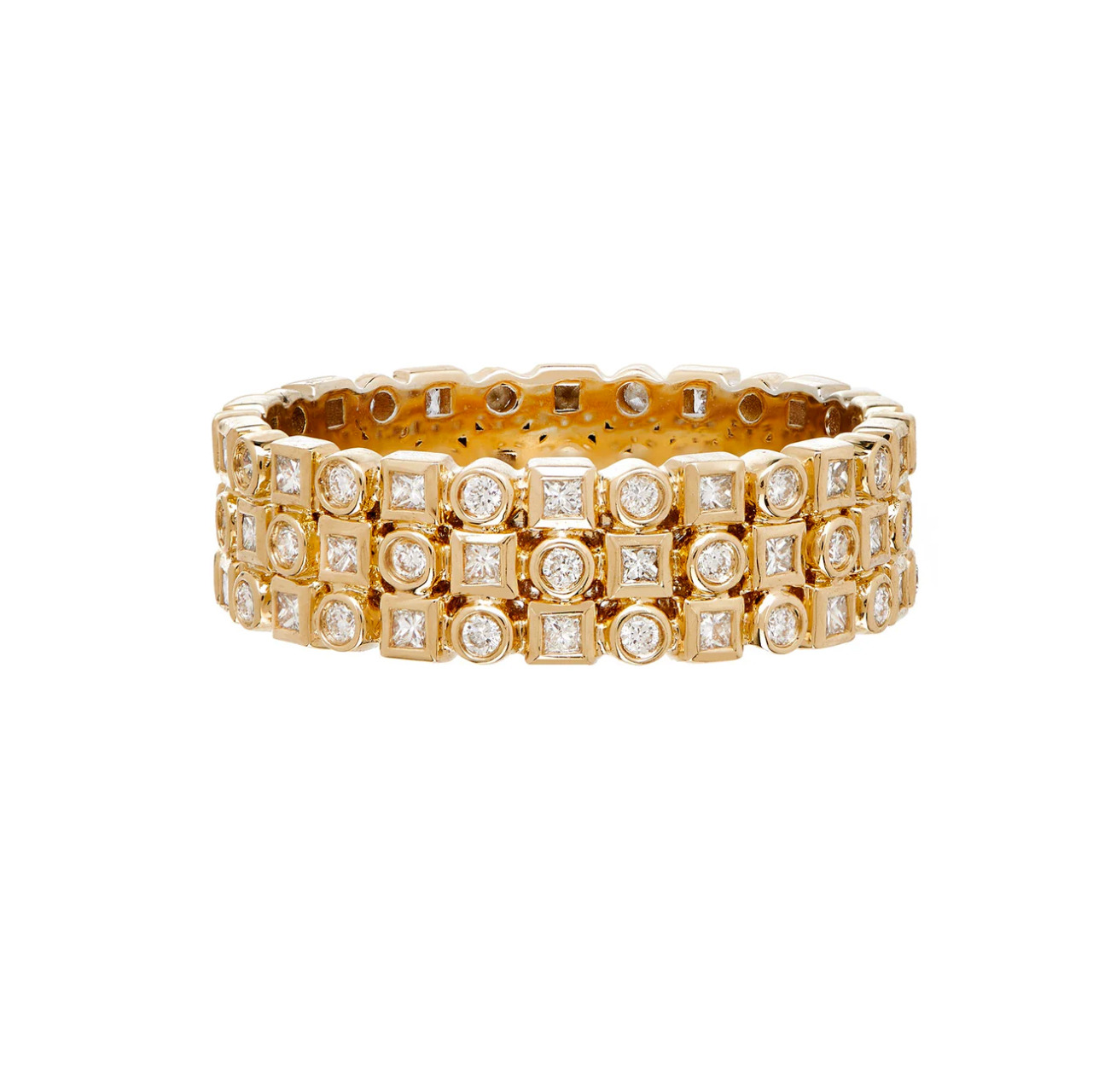 Sethi Couture 18kt Yellow Gold Kate Three Row White Diamond Band