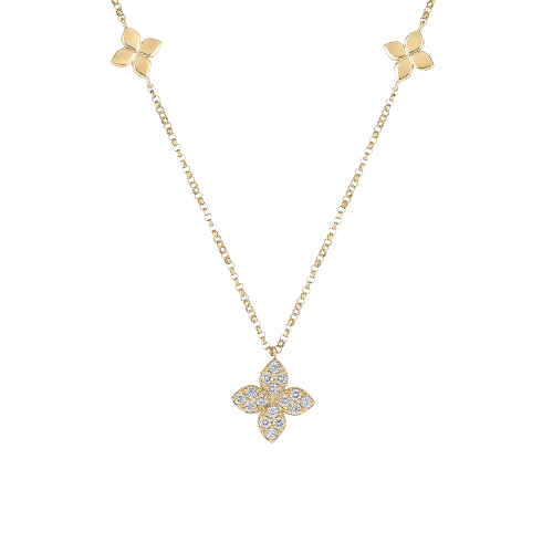Roberto Coin 18kt Yellow Gold and Diamond Love by the Yard Flower Necklace