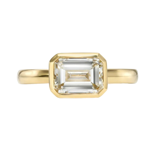 Single Stone 18kt Yellow Gold Emerald Cut Diamond Bezel Set Ring