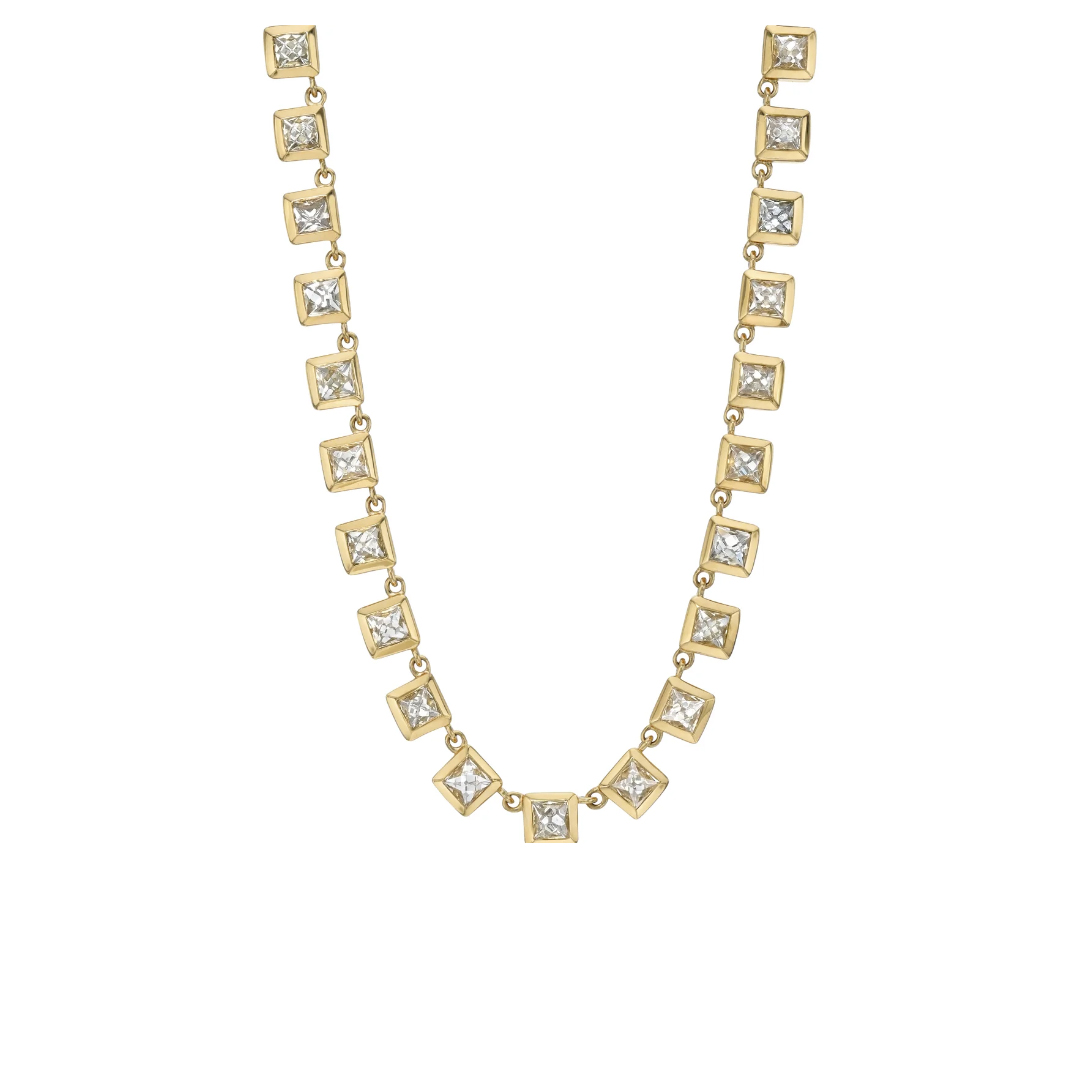 Single Stone 18kt Yellow Gold and French Cut Diamond Karina Riviera Necklace