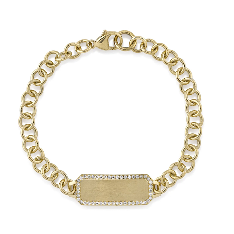 Single Stone 18kt Yellow Gold and Diamond ID Bracelet
