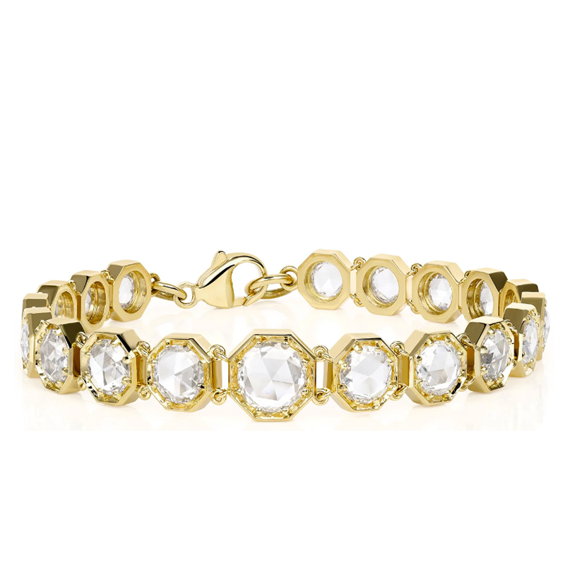 Single Stone 18kt Yellow Gold and Rose Cut Diamond Colby Bracelet