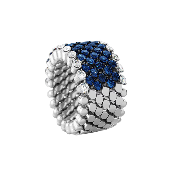Serafino Consoli 18kt White Gold, Diamond and Blue Sapphire Expandable Ring