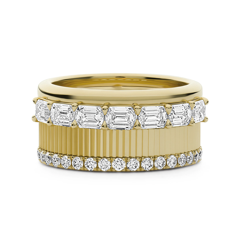 Phillips House 18kt Yellow Gold Emerald Cut and Round Diamond Aura Cigar Band