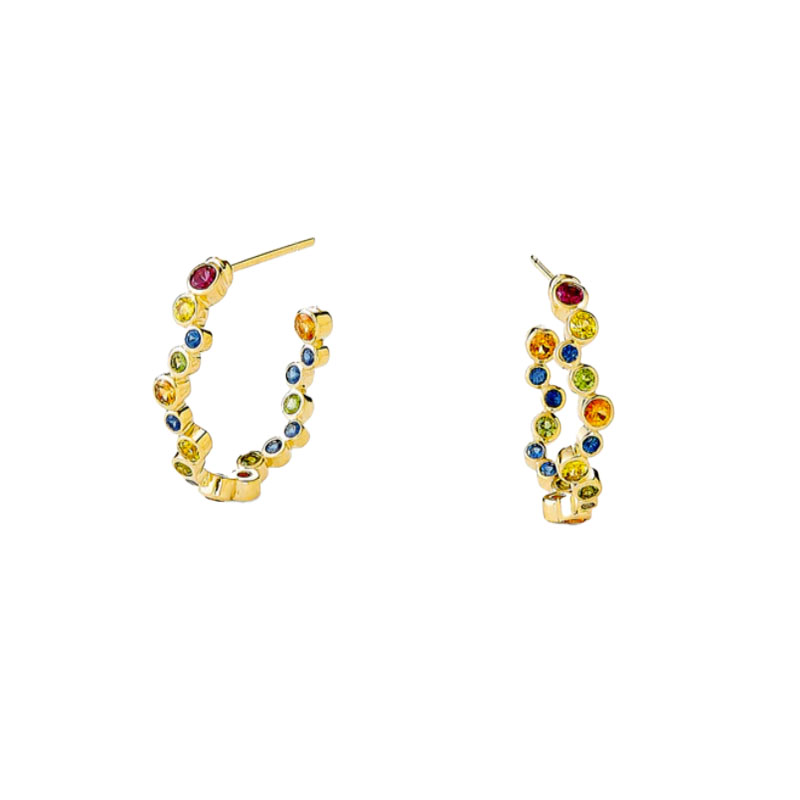 Syna 18kt Yellow Gold Sapphire Cluster Bezel Set Oval Hoop Earrings