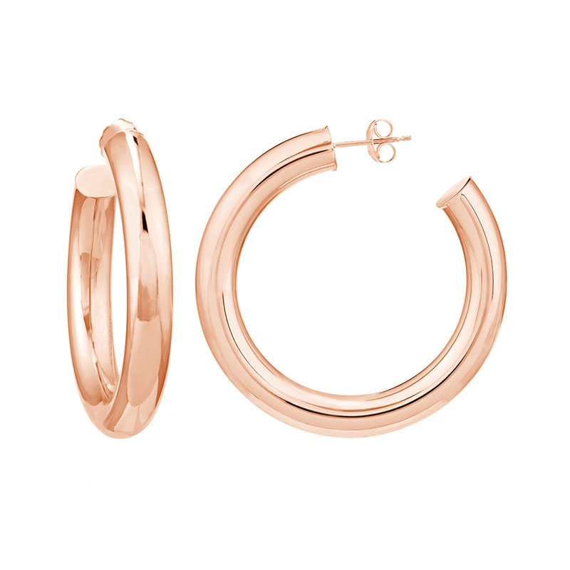 Korman Signature 14kt Rose Gold Medium Polished Open Hoop Earrings